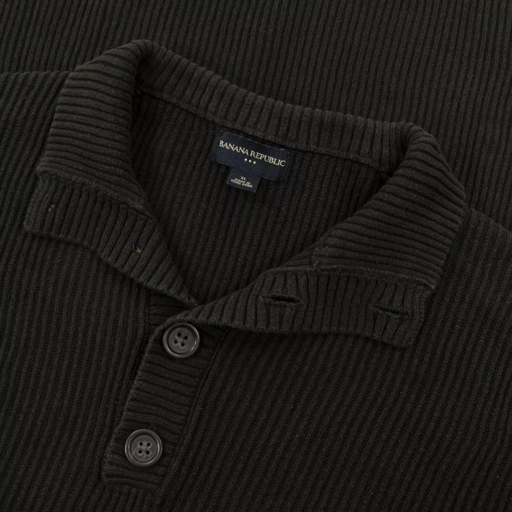 Banana Republic Brown Cotton Ribbed Thick Piped Half Button Sweater.